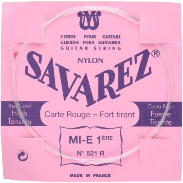 Cuerda para Guitarra Clásica Savarez Carta Roja 1ª (MI) 521R Tensión Normal-Alta de nylon transparente.