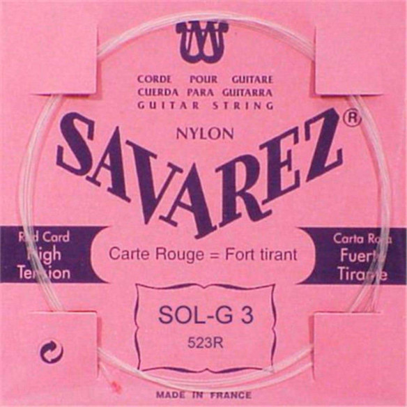Cuerda para Guitarra Clásica Savarez Carta Roja 3ª (SOL) 523R Tensión Normal-Alta de nylon transparente.