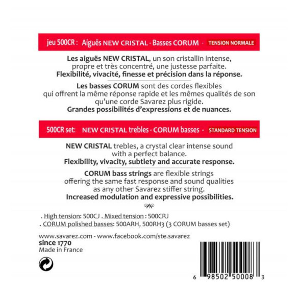 Savarez 500-CR Juego Clásica New Crystal Corum Roja