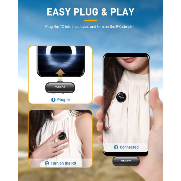 MAONO WM-620 Micrófono Inalámbrico Levalier para Movil