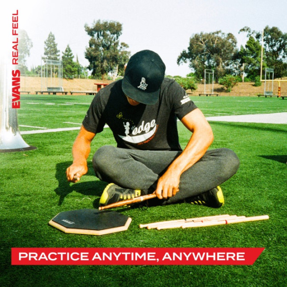 Evans EVSP-RF10G-AT Pad de práctica RealFeel Attacktile Scholastic de 10" con soporte y baquetas