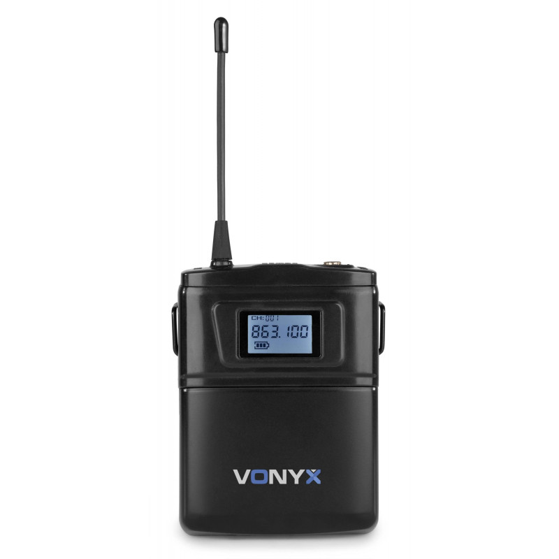 VONYX WM61B Sistema inalambrico Headset, y Levalier con petaca y receptor 16 canales seleccionables.