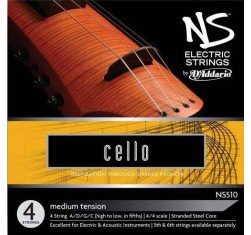 Juego de cuerdas para violoncello eléctrico D'Addario NS115, Escala 4/4, Tensión Media.