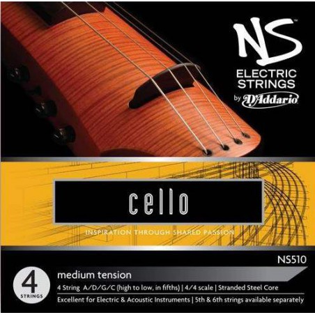 Juego de cuerdas para violoncello eléctrico D'Addario NS115, Escala 4/4, Tensión Media. Juego de cuerdas para violoncello eléctrico D'Addario NS115, Escala 4/4, Tensión Media.
