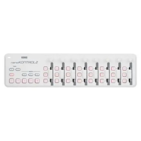 Controlador Korg Nanokontrol 2 White USB con 9 controladores rotativos, 9 faders y 18 switches.