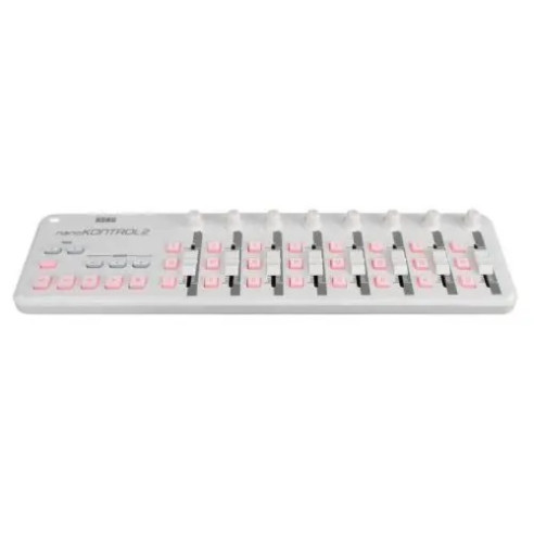 Controlador Korg Nanokontrol 2 White USB con 9 controladores rotativos, 9 faders y 18 switches.