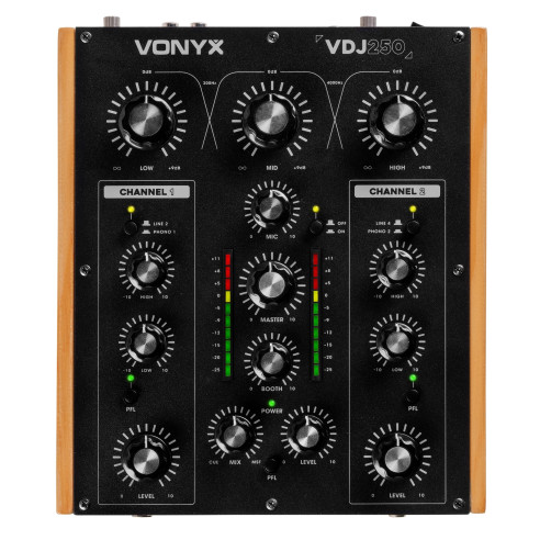 Vonyx VDJ250 Mezclador de 2 Canales con faders rotativos
