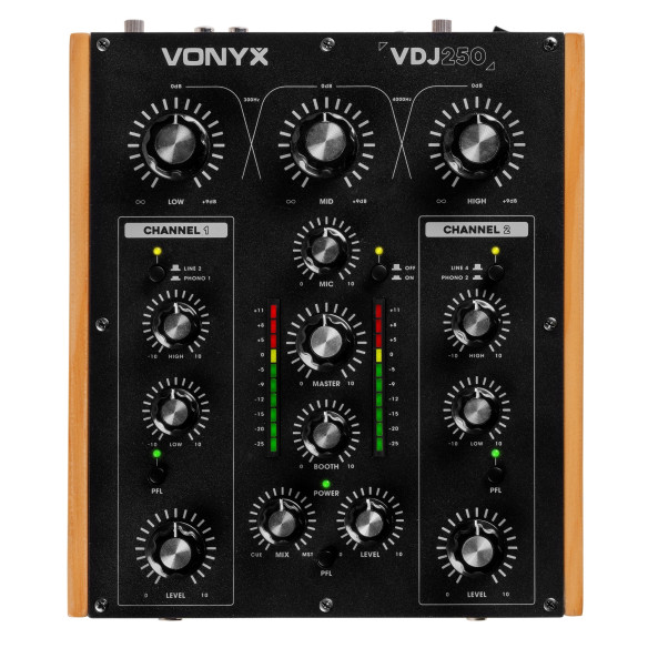 Vonyx VDJ250 Mezclador de 2 Canales con faders rotativos