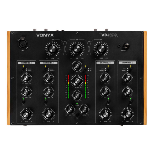 Vonyx VDJ270 Mezclador de 4 canales con Faders rotativos