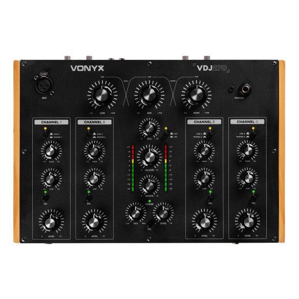 Vonyx VDJ270 Mezclador de 4 canales con Faders rotativos