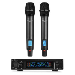 Power Dynamics PD220 Set de 2 Micros Inalámbricos de Mano UHF True Diversity