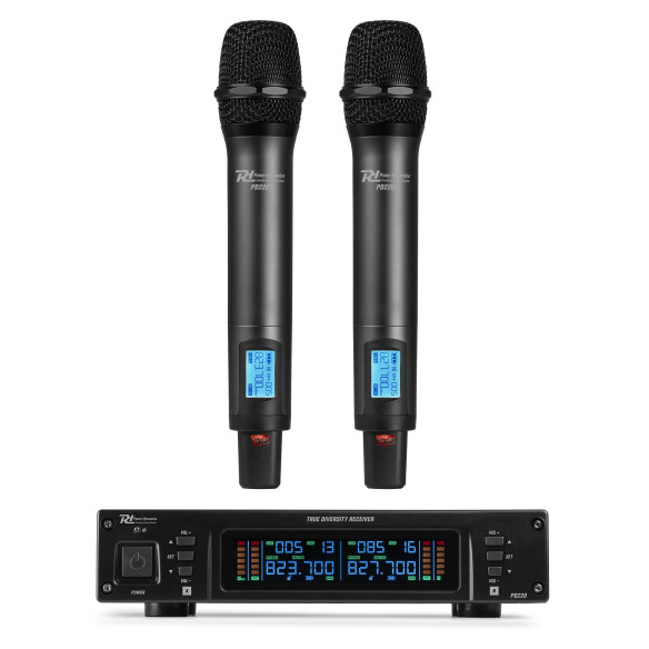 Power Dynamics PD220 Set de 2 Micros Inalámbricos de Mano UHF True Diversity