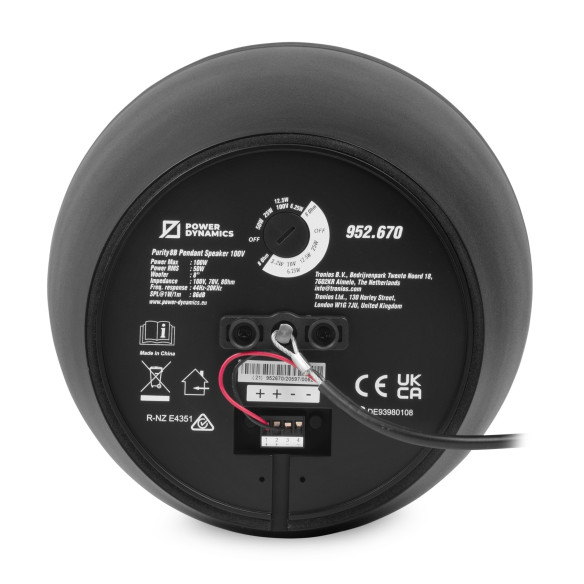 Power Dynamics PURITY8B Altavoz Colgante Premium 100V 8" Negro