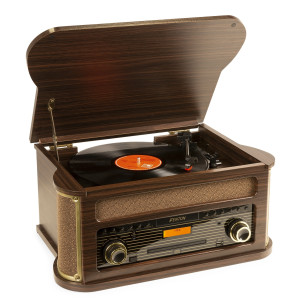 Fenton MEMPHIS Giradiscos, Lector CD, Lector Cassette, Sintonizador ,Bluetooth y USB. Madera oscura