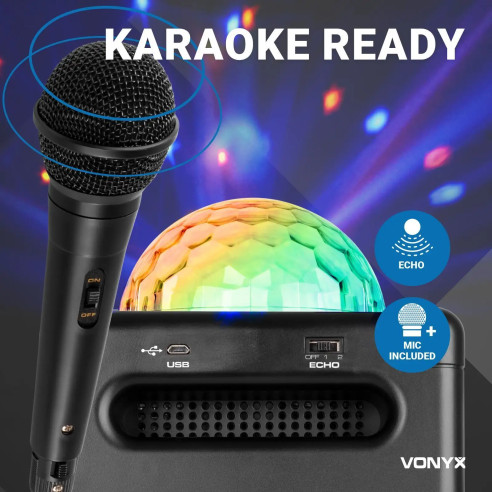 Conjunto Karaoke Negro con luces LED Fenton SBS50B-PLUS,