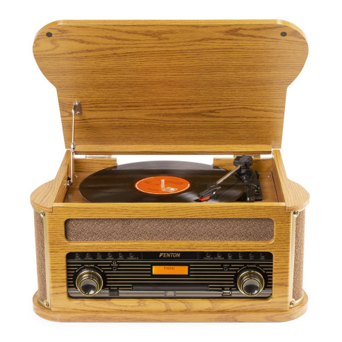 Fenton MEMPHIS Giradiscos, Lector CD, Lector Cassette, Sintonizador ,Bluetooth y USB, madera clara
