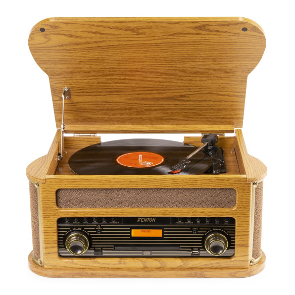 Fenton MEMPHIS Giradiscos, Lector CD, Lector Cassette, Sintonizador ,Bluetooth y USB, madera clara