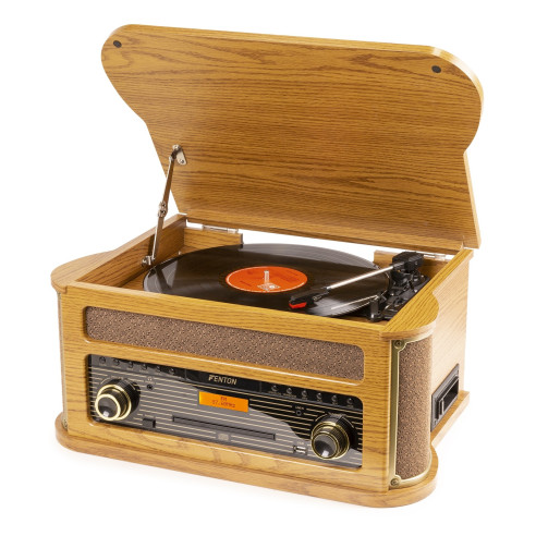 Fenton MEMPHIS Giradiscos, Lector CD, Lector Cassette, Sintonizador ,Bluetooth y USB, madera clara