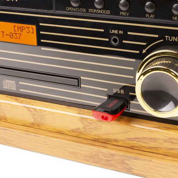 Fenton MEMPHIS Giradiscos, Lector CD, Lector Cassette, Sintonizador ,Bluetooth y USB, madera clara