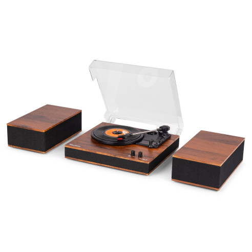 Audizio TUPELO Tocadiscos BT con 2 Altavoces, Madera oscura
