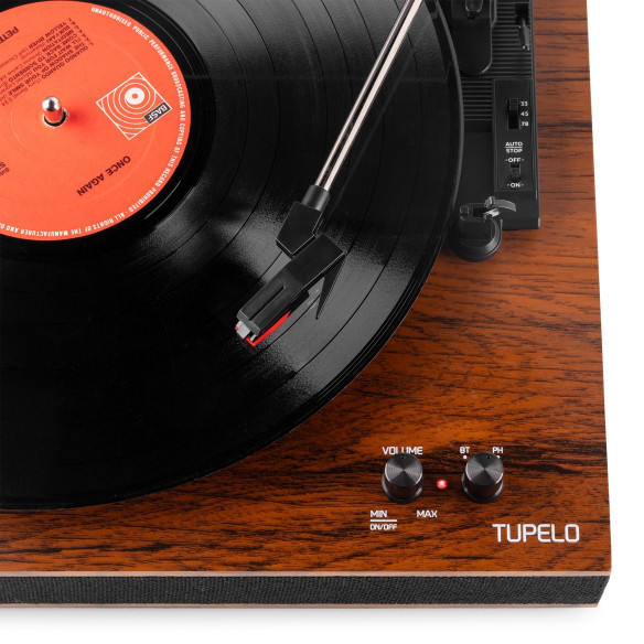Audizio TUPELO Tocadiscos BT con 2 Altavoces, Madera oscura
