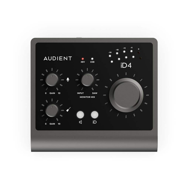 comprar Interface de audio USB Audient iD4 MKII de tamaño compacto con de 2 entradas y 2 salidas.