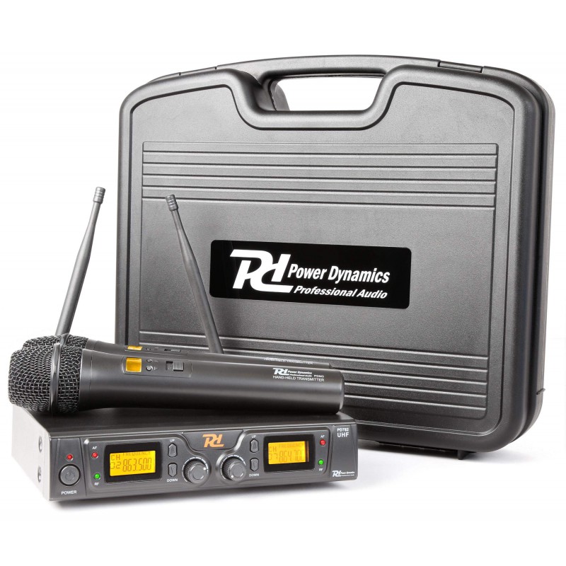 POWER DYNAMICS .PD782 Microfono Inalambrico UHF ,Multifrequencia 2x 8 Canales con 2 Microfonos