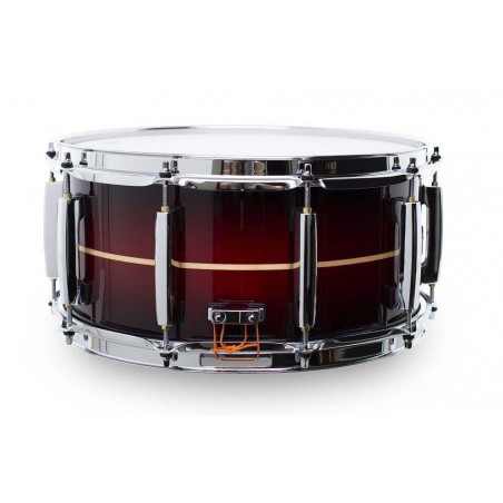 Caja de 14 x 6.5" Pearl MCT Master Maple MCT1465S-C836 con acabado Red Burst Stripe.