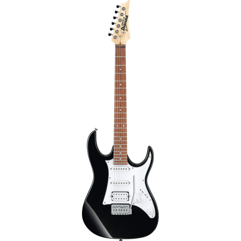 Guitarra Eléctrica Ibanez GRX40-BKN con cuerpo de álamo, mástil GRX de arce, pastillas Infinity y acabado Black Night.