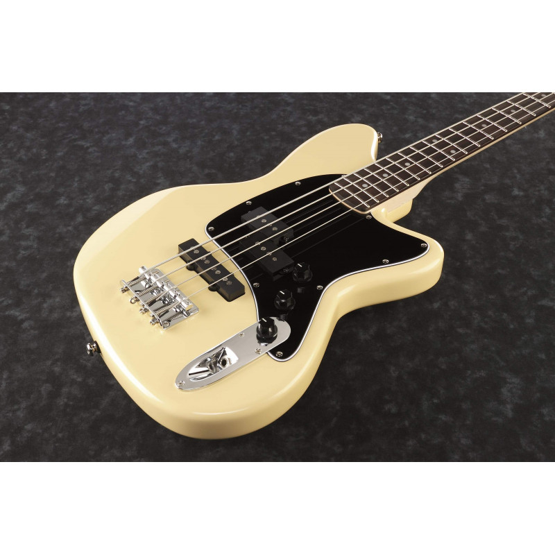 Bajo eléctrico Ibanez TMB30-BK de escala corta de 30", acabado en Ivory , con cuerpo de caoba y Pastillas Dynamix P/J.