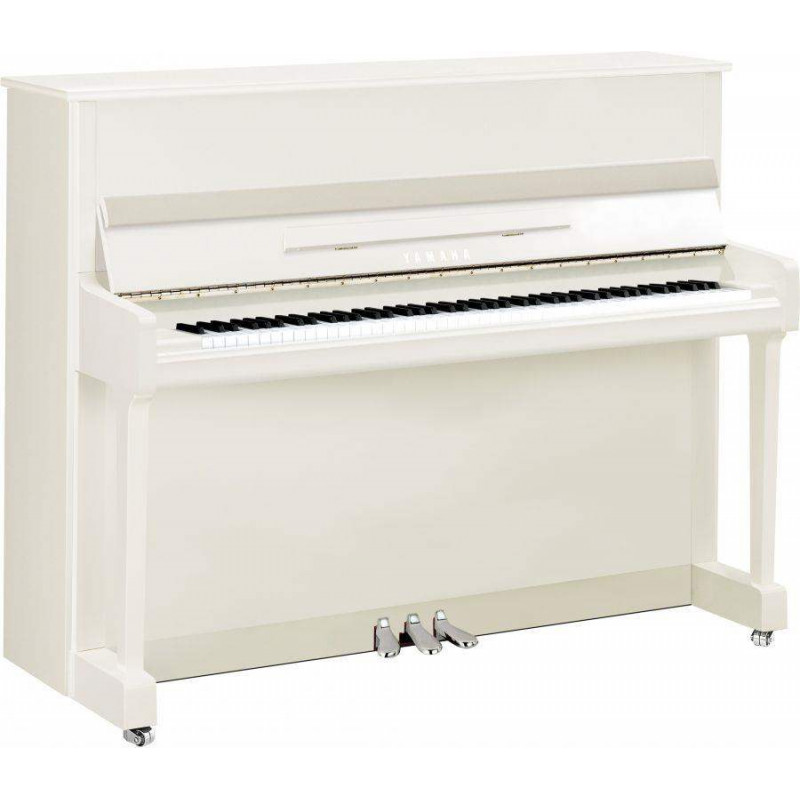 Yamaha P116 PWHC Piano Acustico Vertical  116 Cms de alto, Bisagras y pedales Cromados, Acabado Blanco Pulido.