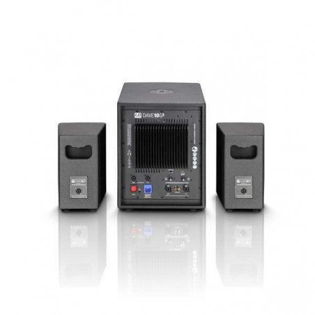Sistema compacto autoamplificado LD Systems DAVE10 G3 de 350W RMS formado por 2 satelites inclinables y 1 subgraves. Sistema compacto autoamplificado LD Systems DAVE10 G3 de 350W RMS formado por 2 satelites inclinables y 1 subgraves.