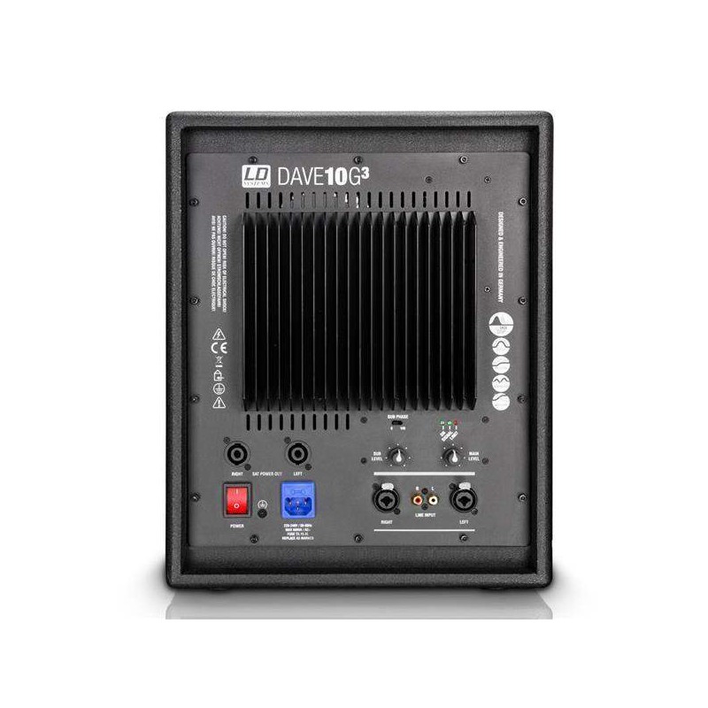 Sistema compacto autoamplificado LD Systems DAVE10 G3 de 350W RMS formado por 2 satelites inclinables y 1 subgraves.