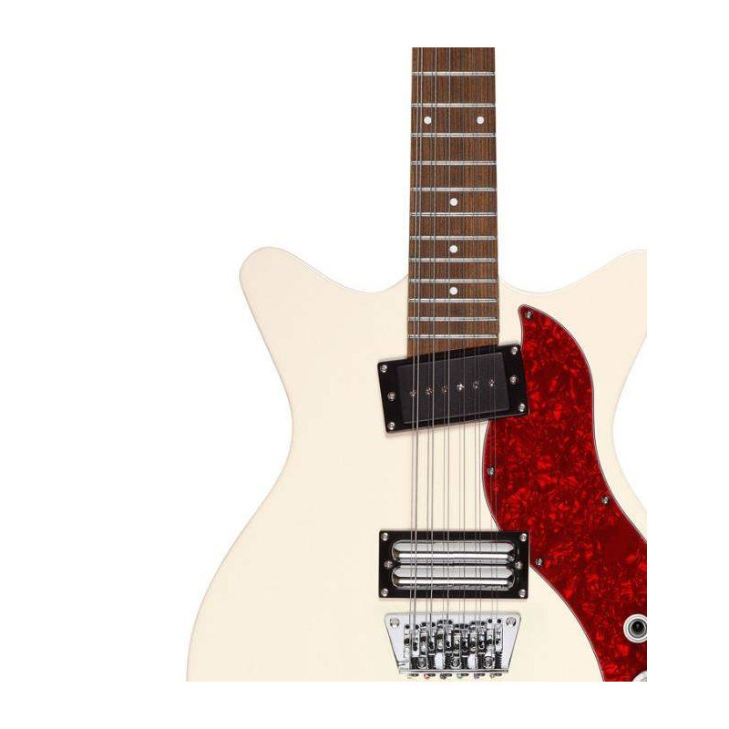 Guitarra Eléctrica de 12 cuerdas Danelectro 59X12 Vintage Cream con forma Shorthorn de doble cutaway.