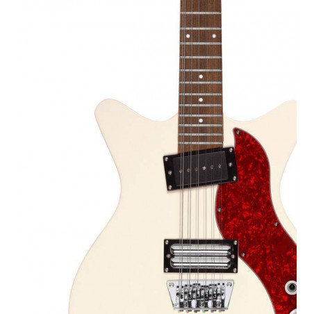 Guitarra Eléctrica de 12 cuerdas Danelectro 59X12 Vintage Cream con forma Shorthorn de doble cutaway.