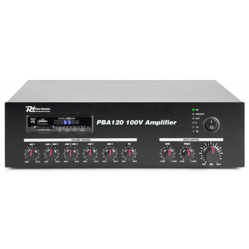 Power Dynamics ,PBA120 Amplificador linea 100V,  120W ,con BT,MP3,SD,