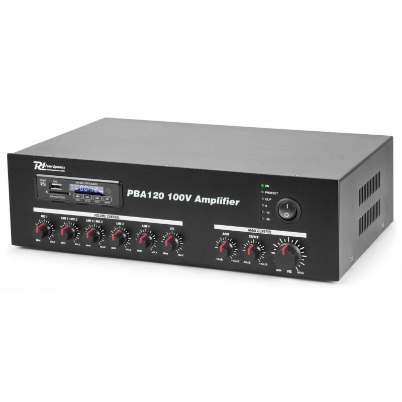 Power Dynamics ,PBA120 Amplificador linea 100V,  120W ,con BT,MP3,SD,