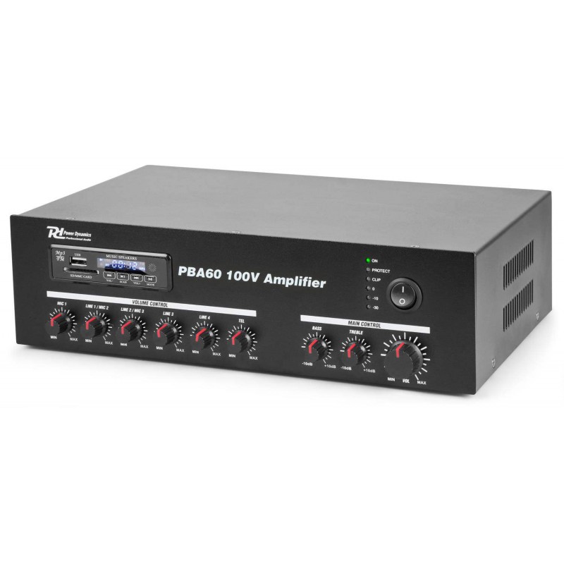 Power Dynamics PBA60 Amplificador Linea 100v. 60 Watts. MP3,BT,SD