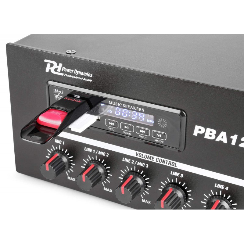Power Dynamics PBA60 Amplificador Linea 100v. 60 Watts. MP3,BT,SD
