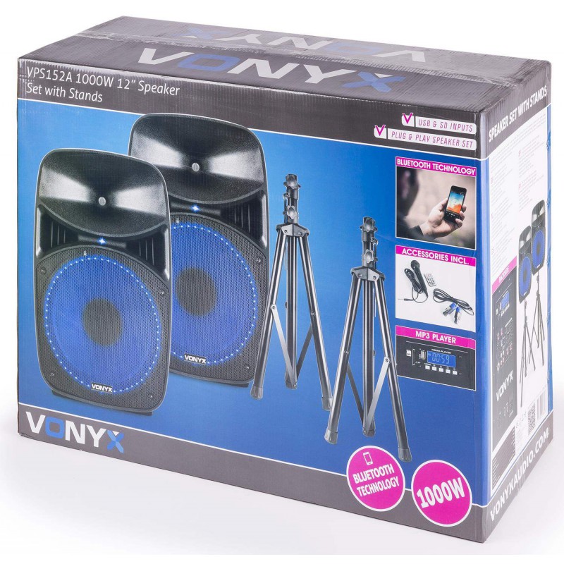 VONYX VPS122A Set 800 Watts con Tripodes, Cables,Microfono,USB,MP3