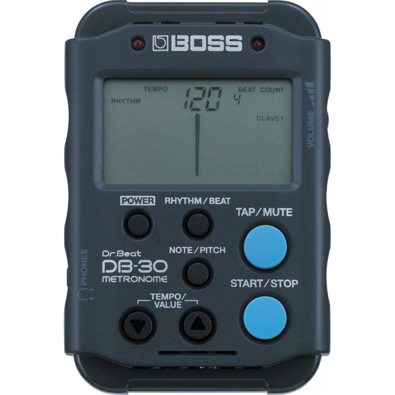 Metrónomo Boss DB-30 Dr. Beat portátil CON 24 variaciones de tiempo con ritmos complejos y 9 patrones de percusión.