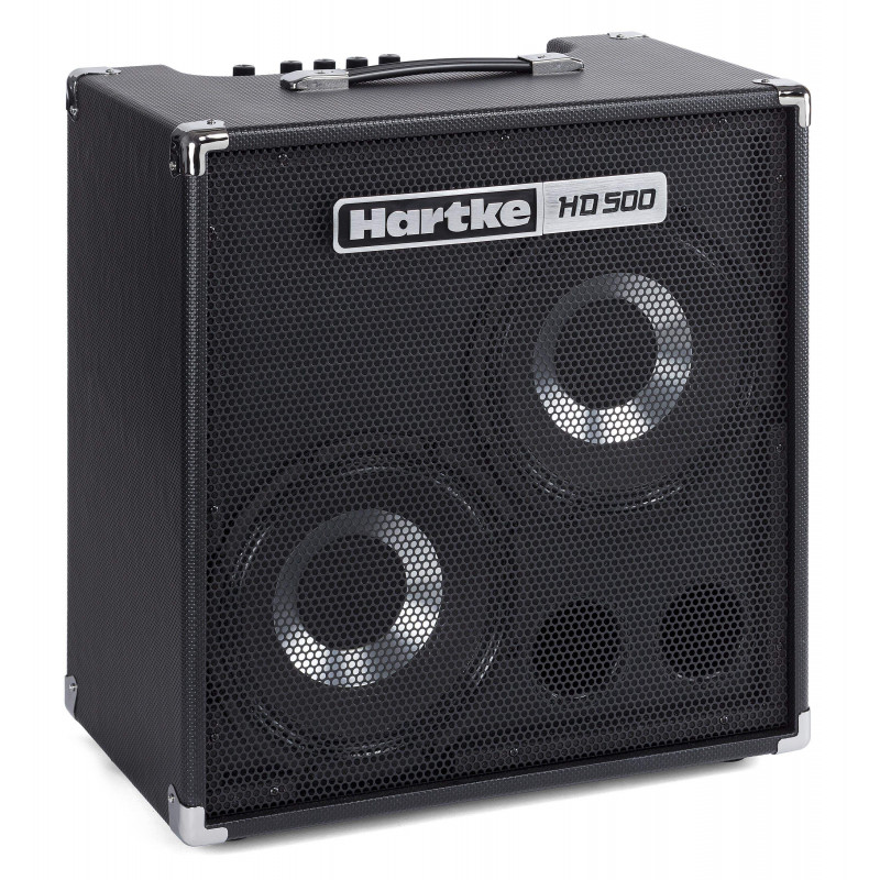 Amplificador Combo para Bajo Hartke HD500, de 500w, Clase D, 2 altavoces de 10’’ con cono híbrido de papel y aluminio.