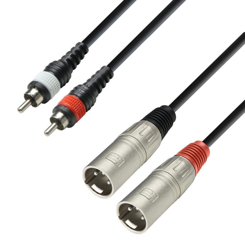 Cable de audio estéreo de alta calidad con 2 x RCA y 2 x XLR Macho Adam Hall K3TMC0100 de 1 metro.
