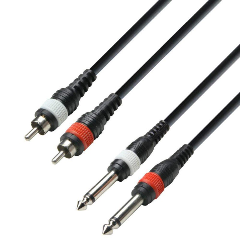 Cable de audio Adam Hall K3TPC0300M de 2x RCA a 2X Jack 6,3 mm mono de 3 m de longitud y calidad 3 estrellas.