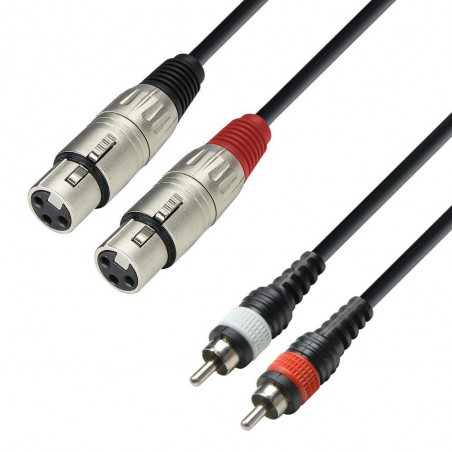 Cable de audio estéreo de alta calidad con 2 x RCA y 2 x XLR Hembra Adam Hall K3TFC0100 de 1 metro.
