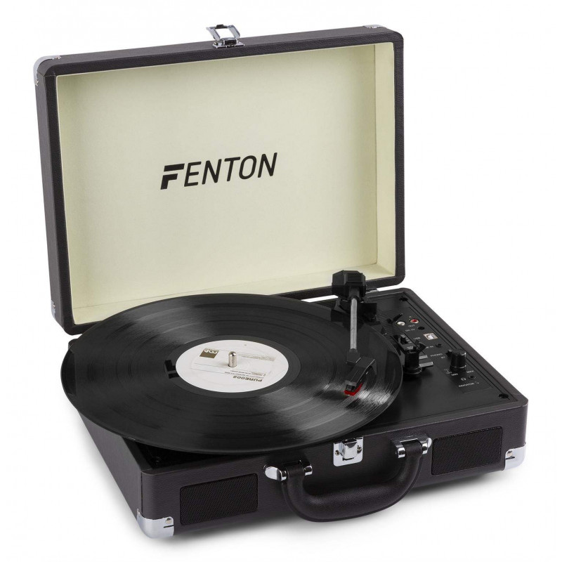 FENTON RP115C Giradiscos altavoces incorporados,Receptor Bluetooth,traccion por correa, Maleta de madera.