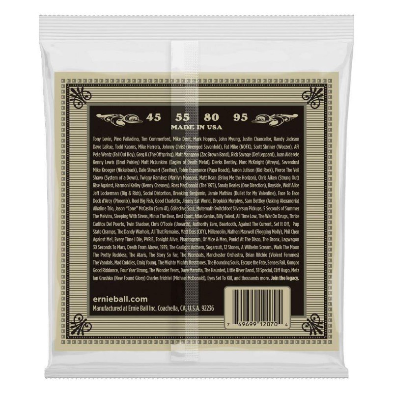 comprar Juego de cuerdas para Bajo Acústico Ernie Ball Earthwood Phosphor Bronze con calibres 45-55-80-95.