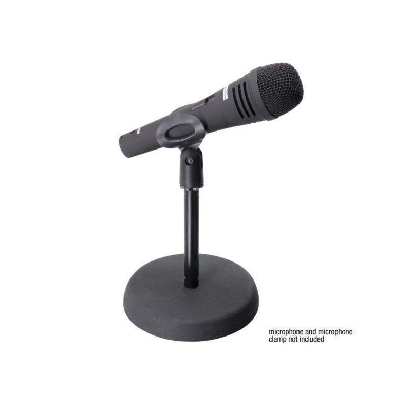 Soporte de micrófono de sobremesa Adam Hall S8BB, muy estable y con una altura de 17,5cm.