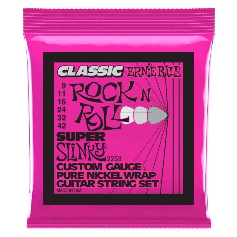 Juego de cuerdas para Guitarra Eléctrica Ernie Ball 2253 Super Slinky Classic Pure Nickel 9-42.