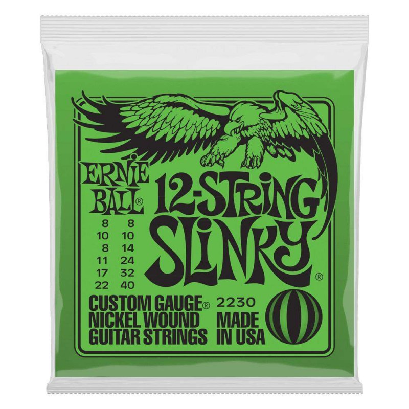 Juego de 12 Cuerdas para Guitarra Electrica Ernie Ball Slinky Nickel Wound 2230 calibre 8-40.